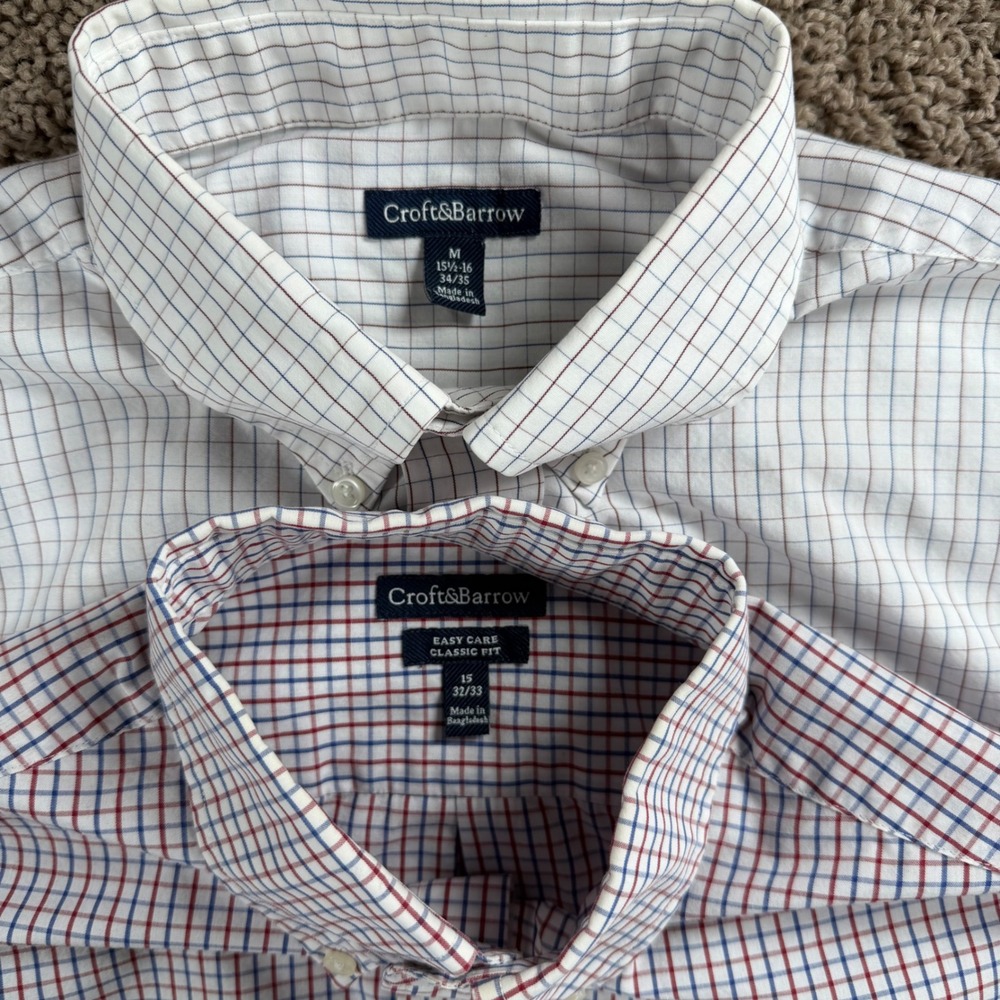 Croft & Barrow bundle Mens casual Plaid button down‎ Dress Shirt Medium office